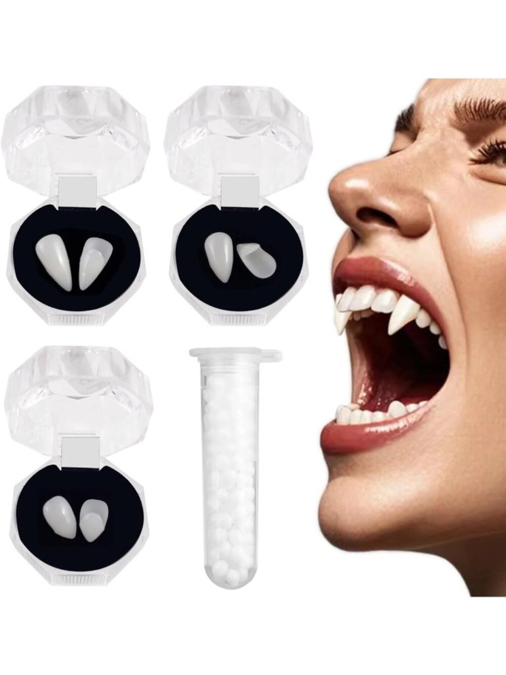 3 Pairs Vampire Fangs with Adhesive Halloween Teeth Costume Prop 13 15 17mm NEW